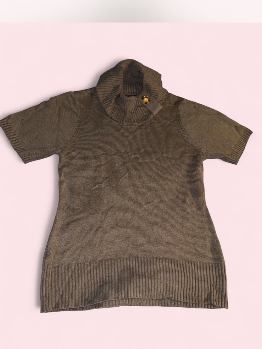 Vintage Turtleneck Short Sleeve Knit Top - Olive Brown